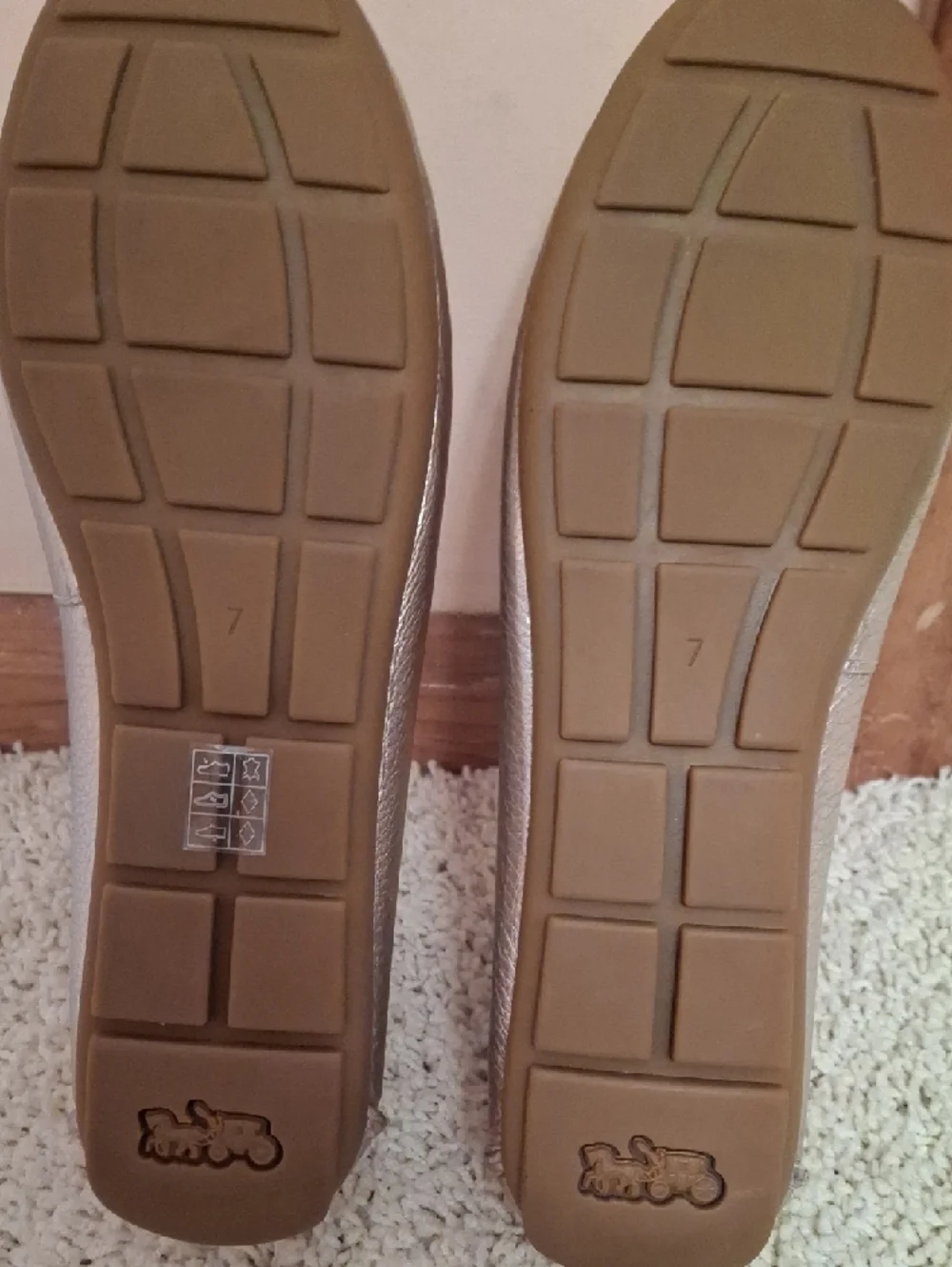 Coach Metallic Champagne Leather Penny Loafers - Picture 2 of 5